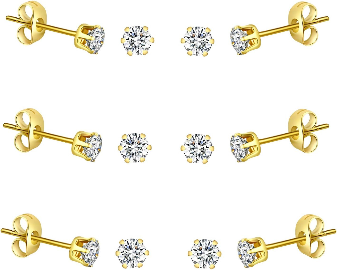 10 Pairs Tiny Womens Surgical Stainless Steel Clear Cubic Zirconia Stud Earrings