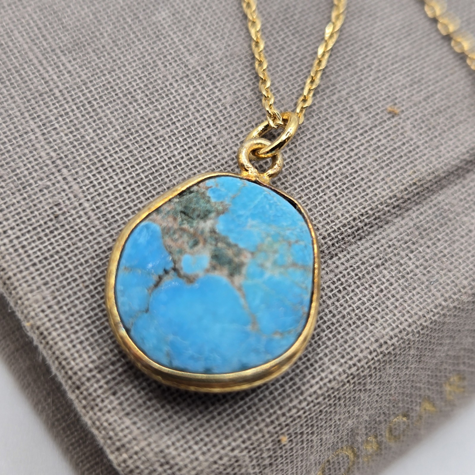 Gold Dainty Turquoise Wire Wrapped Charm Necklace Boutique Brand 16K Plate Brass