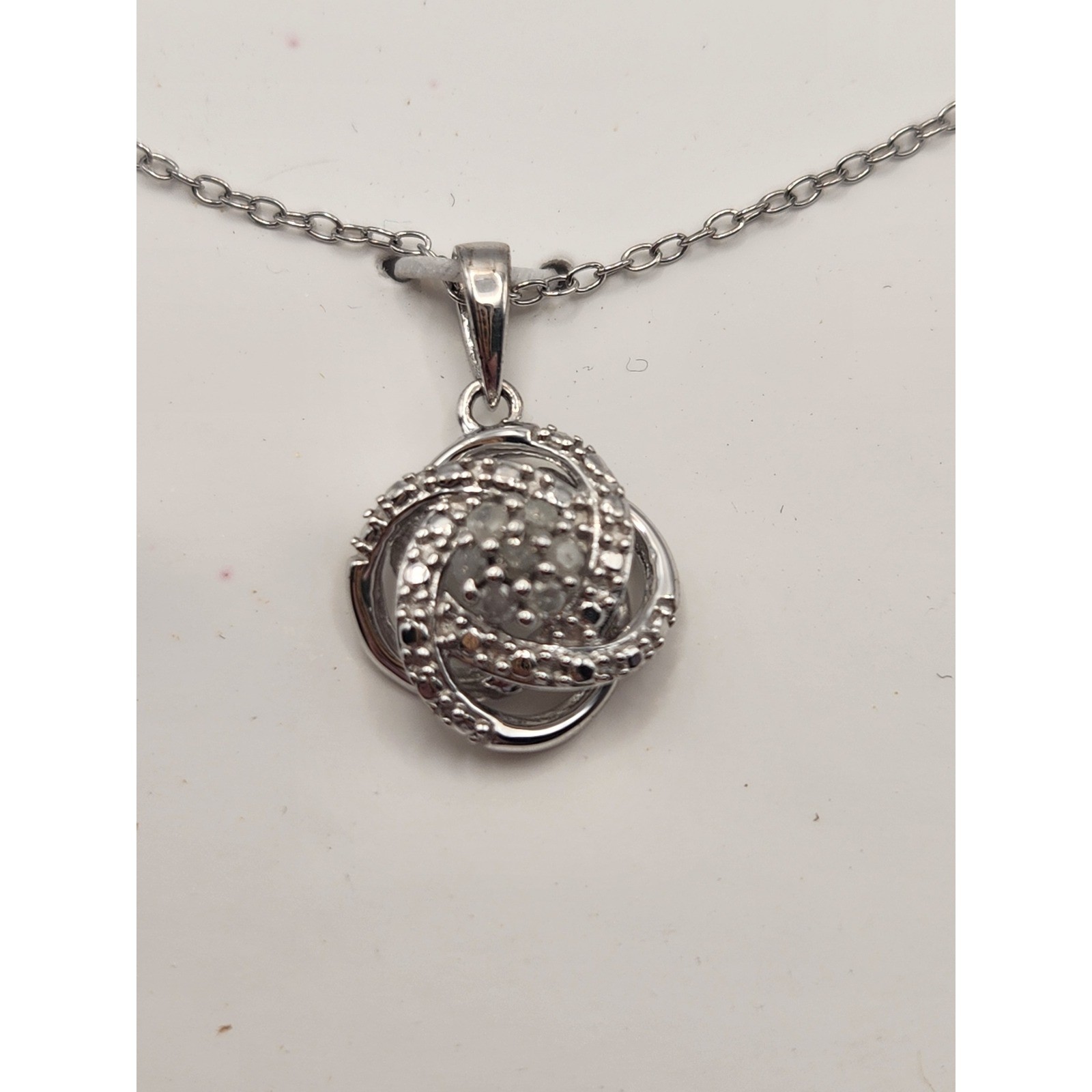 Sterling Silver 1/10 CTTW Diamond Love Knot Pendant Necklace 925 Silver New