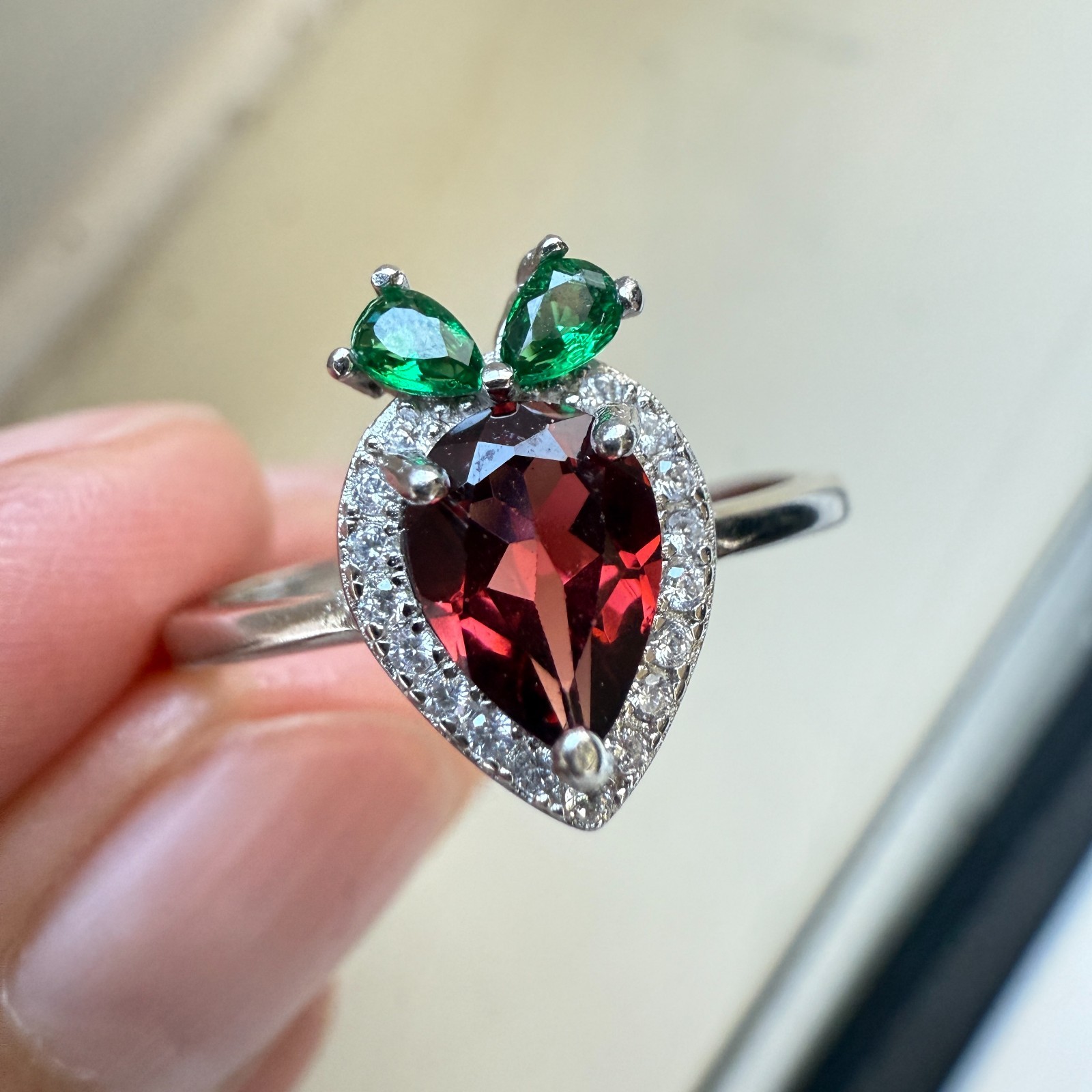 925 Sterling Silver Ring 7x5mm Natural Rhodolite Garnet Zircon Carrot Diopside