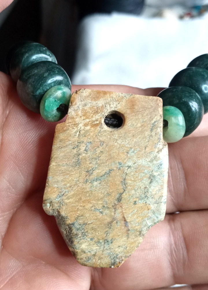 Toltec Modern Precolombia Mask With Guatemala Beads Neckalce.