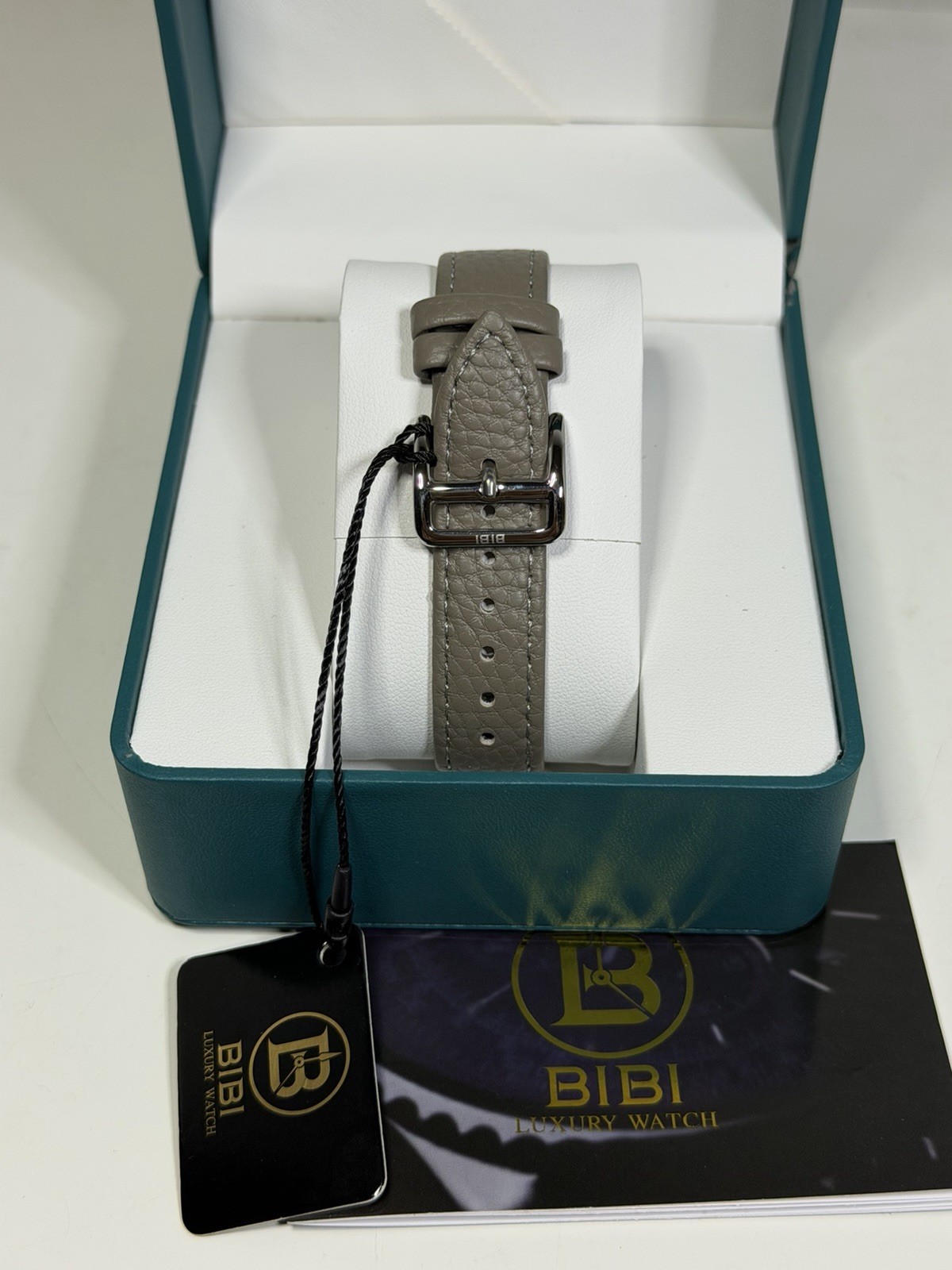 Bibi Luxury Watch Women’s Silver H Inspired Crystal Set Bezel Grey Leather NEW
