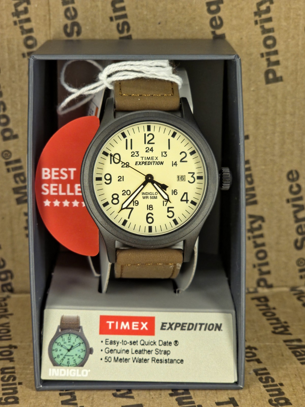 Timex Men’s T49963 Expedition Scout 40mm Leather Strap Watch