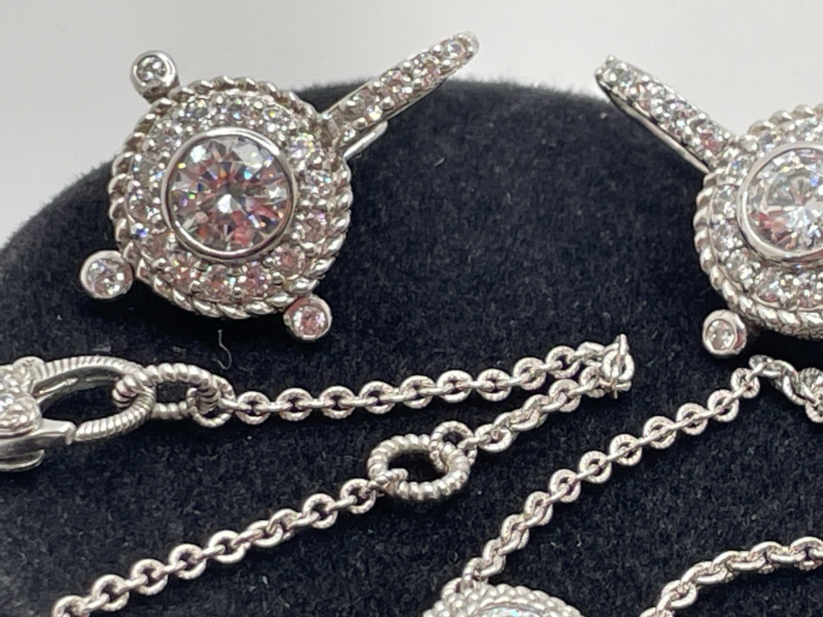 JUDITH RIPKA 925 Sterling Silver C Z Station Chain Pendant Necklace & Earrings