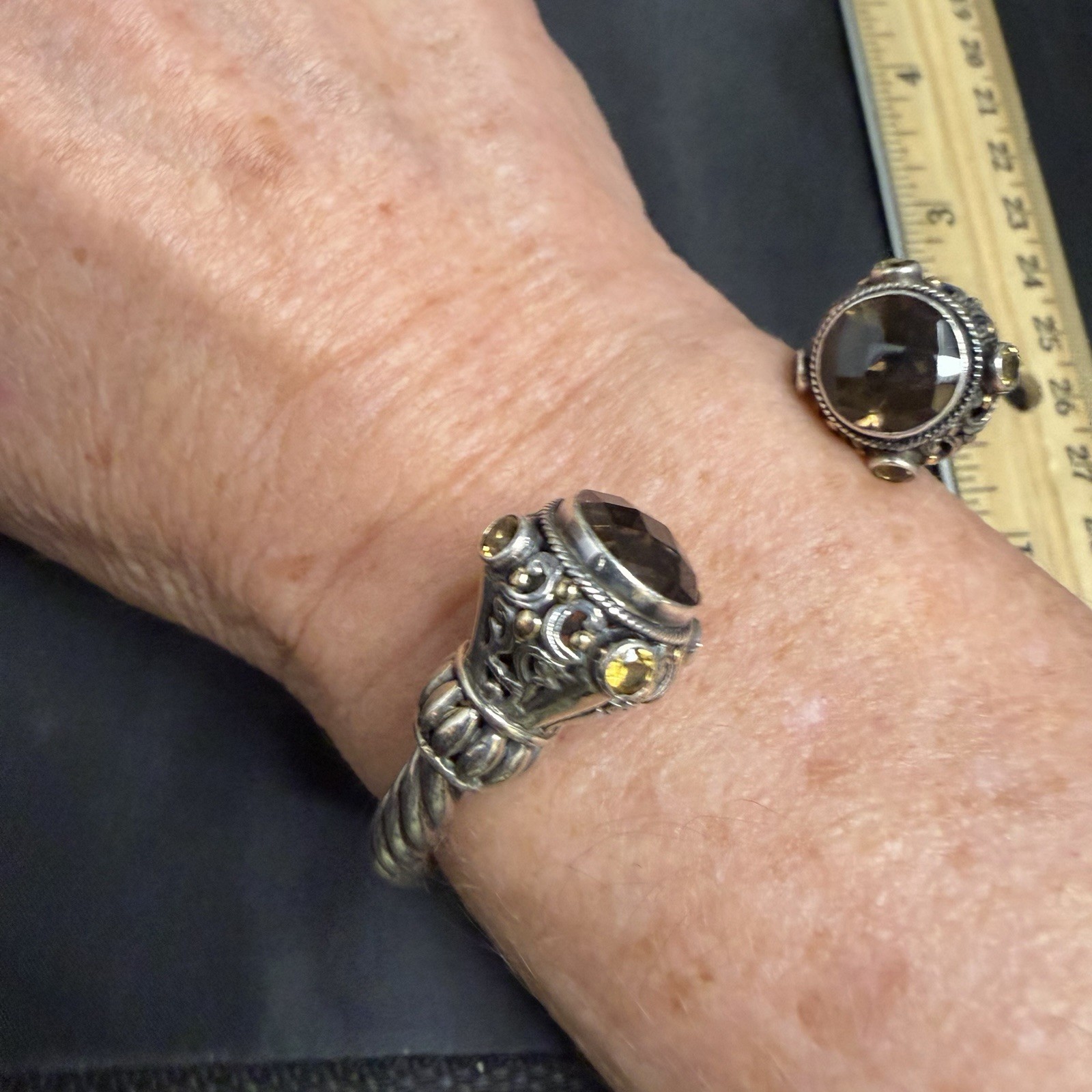 Vintage MIDAS Sterling Silver / 14k Gold / Gemstones Ladies Cuff Bracelet