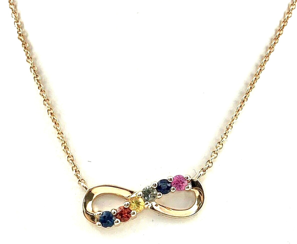 RCI 14k Solid Rose Gold Multi Color Gemstone Infinity Pendant Necklace