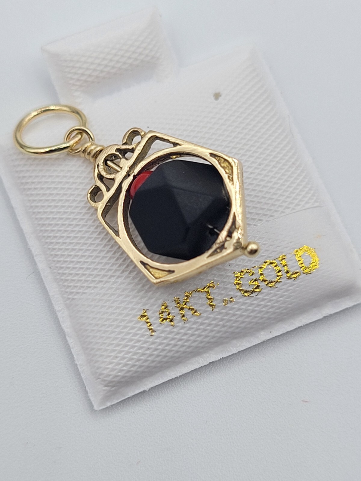 Vintage 14K Genuine Azabache Jet 6mm Bead Pentagon Shape Pendant