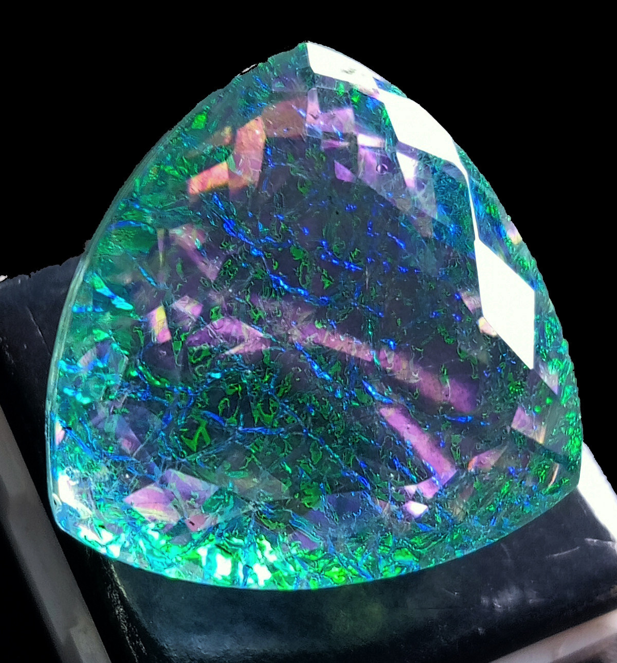 Natural Monarch Fire Opal Doublet Trillion Certified 58.55 Ct Loose Gemstone