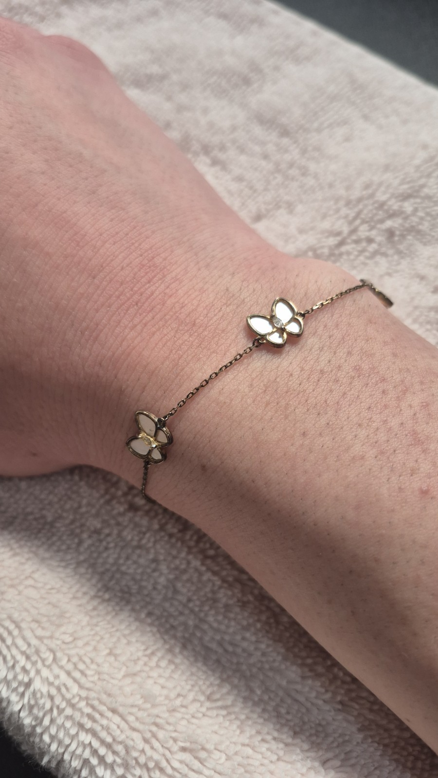 1.8g VTG Sterling Silver MOTHER OF PEARL Butterfly GOLD BRACELET 6″-7.25″