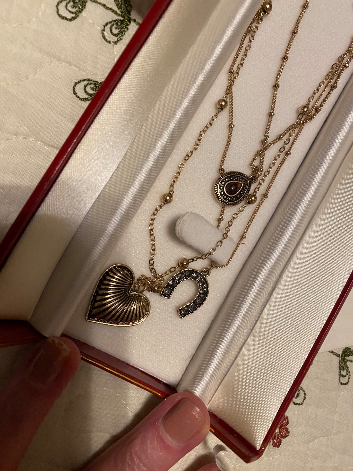 3 NEW BUCKLE Sterling & Stitch Necklaces Gold Chains Heart Horse shoe Tear drop