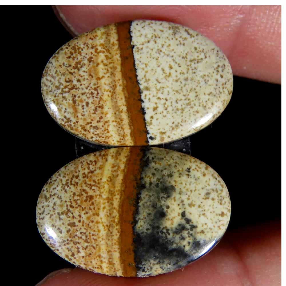 22.20Cts.100% Natural Designer Picture Jasper Oval 13x19x4mm cab Pair Gemstone
