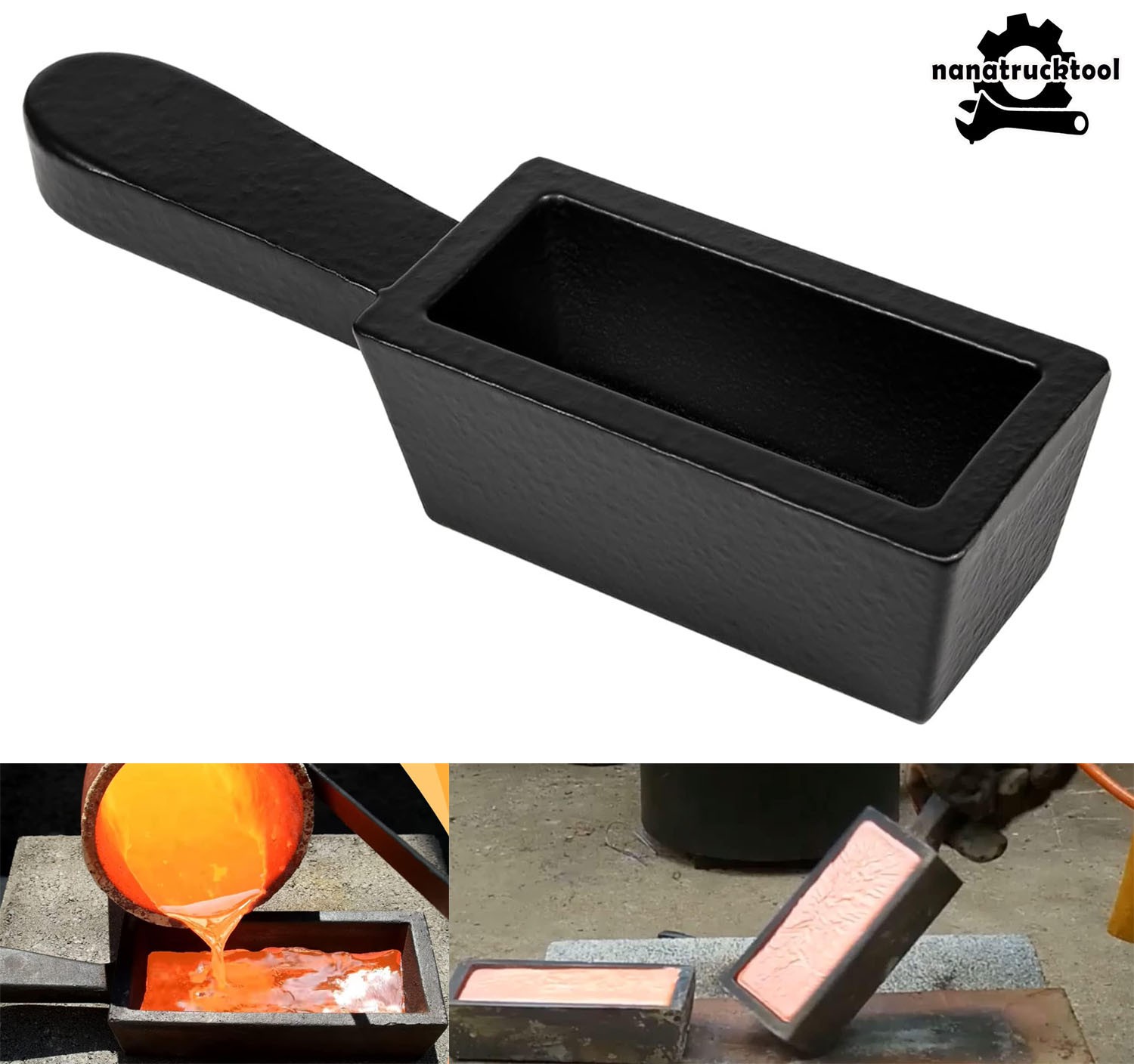 25 oz Cast Iron Loaf Ingot Mold w Handle For Melting Casting Gold Silver Copper