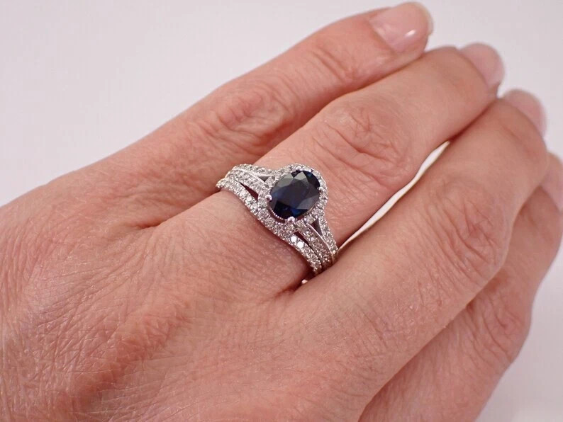 3.50 Ct Oval Cut Natural Sapphire Diamond Engagement Ring 14K Solid White Gold 5