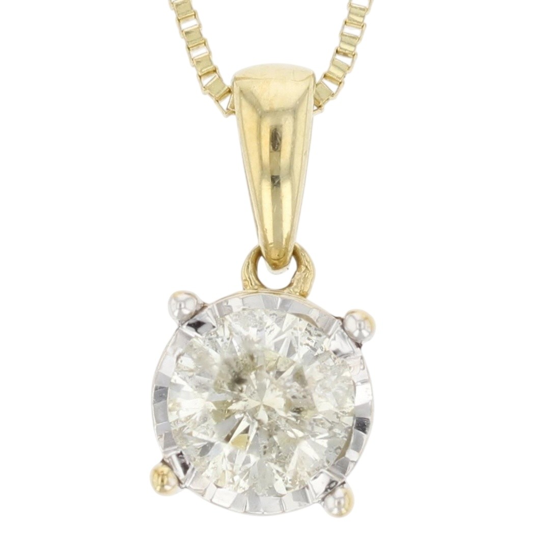 .50ct Round Cut Diamond Solitaire Pendant on 21.25″ Necklace 10k Yellow Gold