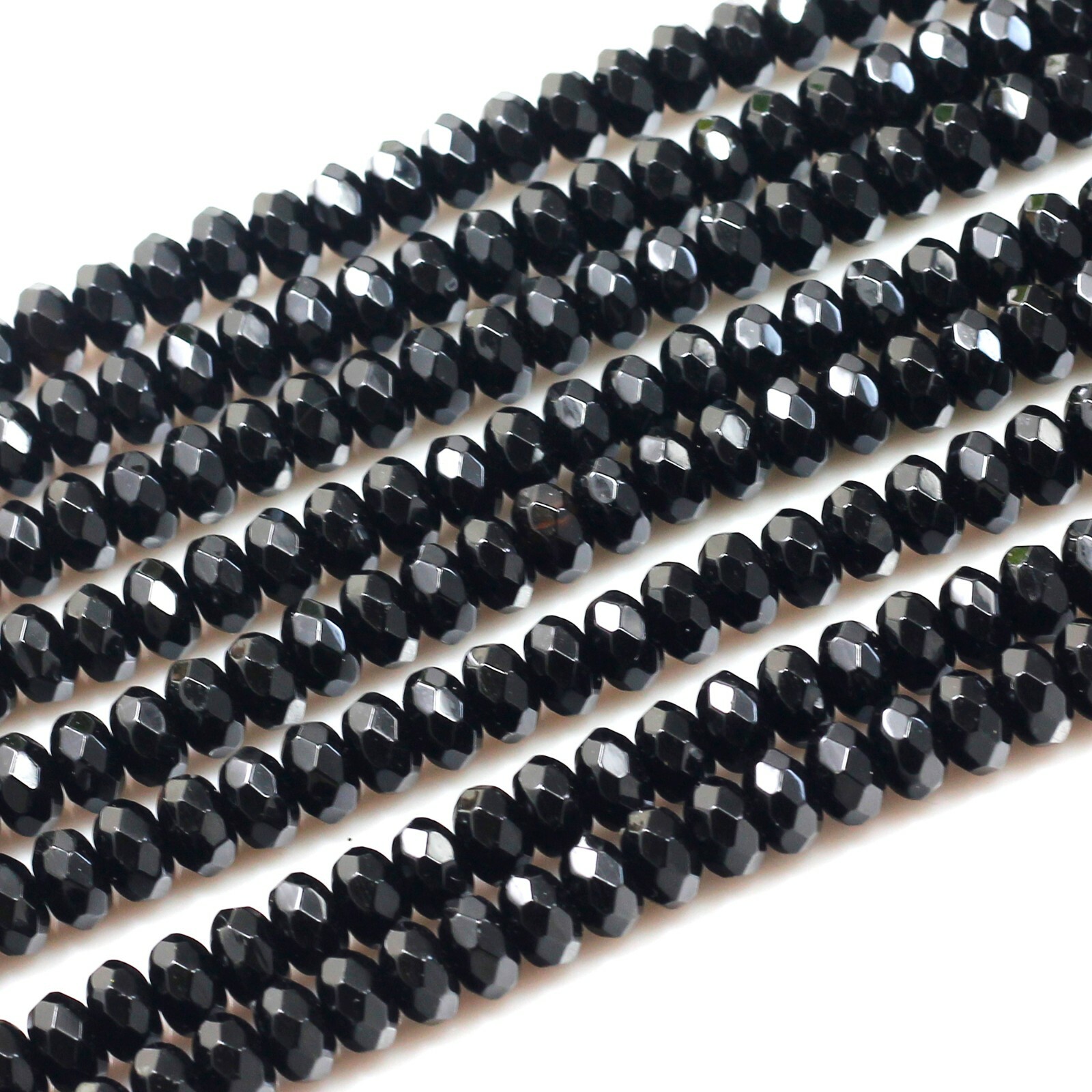 Natural Gemstone Black Onyx Faceted Rondelle Loose Beads 15″ 4mm 6mm 8mm 10mm