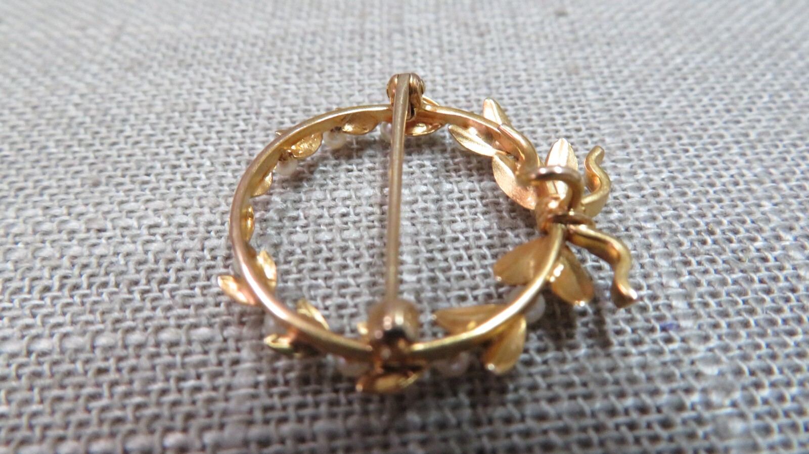 Antique 14K Solid Yellow Gold Seeds Pearl Wreath Brooch Pin Pendant 2.29 Grams
