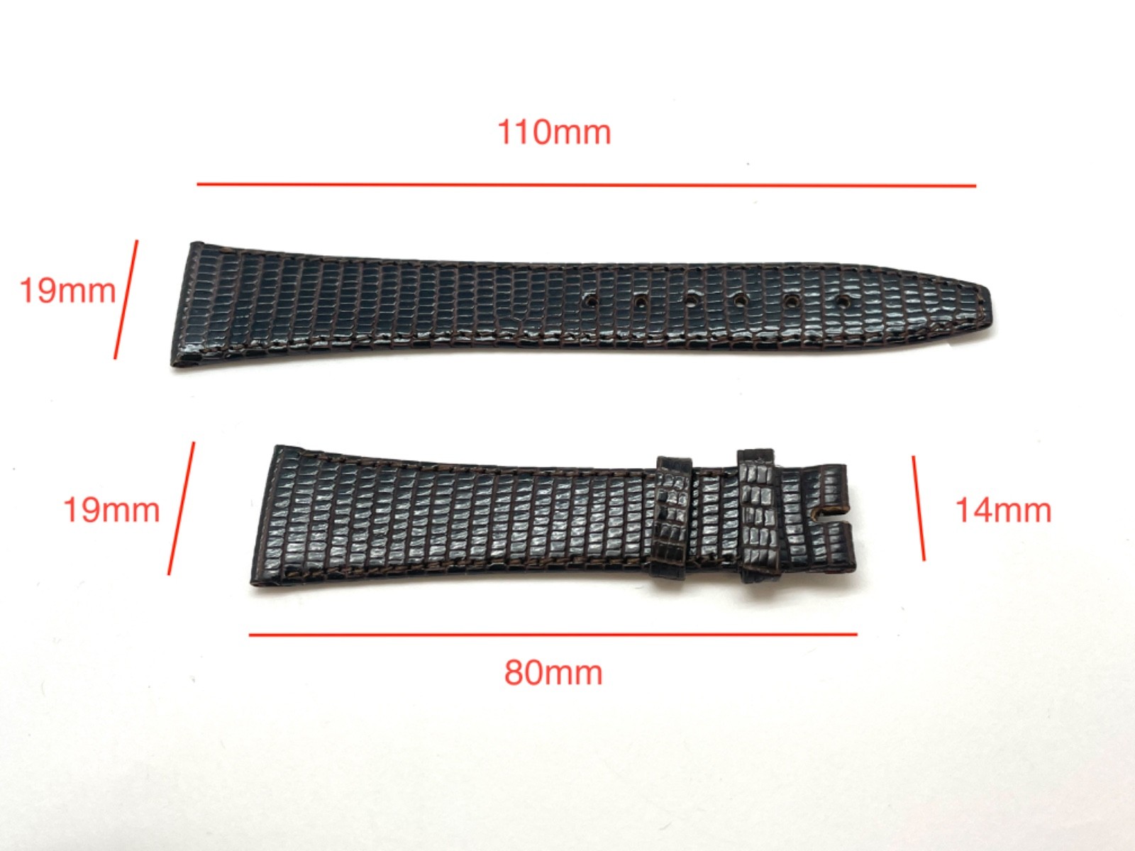 GUCCI Dark brown Lizard Leather 2 pc Watch Band 19mm x 14mm NEW