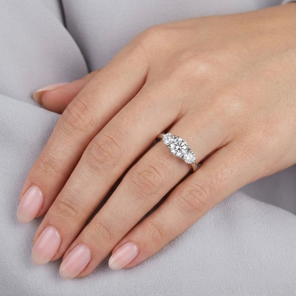 3-Stone Engagement Ring 14K Gold Classic 1.62 CT Round Lab-Grown Diamond D SI1
