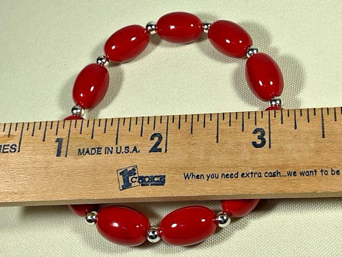 Lot 10 Stretch Bracelets Red Black Silver Tone Beaded Stackable Jewelry Classic