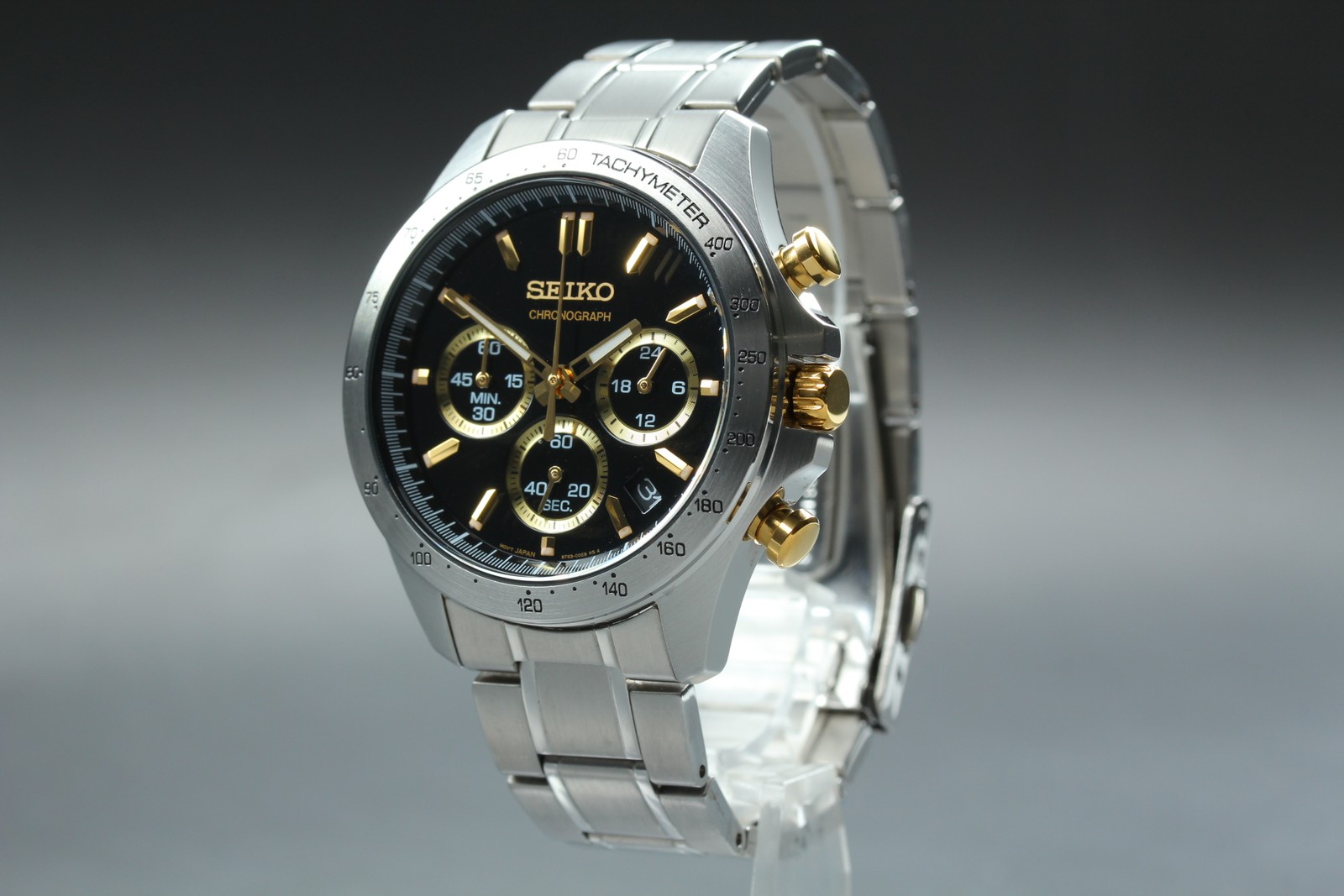 MINT SEIKO Spirit 8T63-00D0 Black Gold Chronograph Quartz Men’s Watch From JAPAN