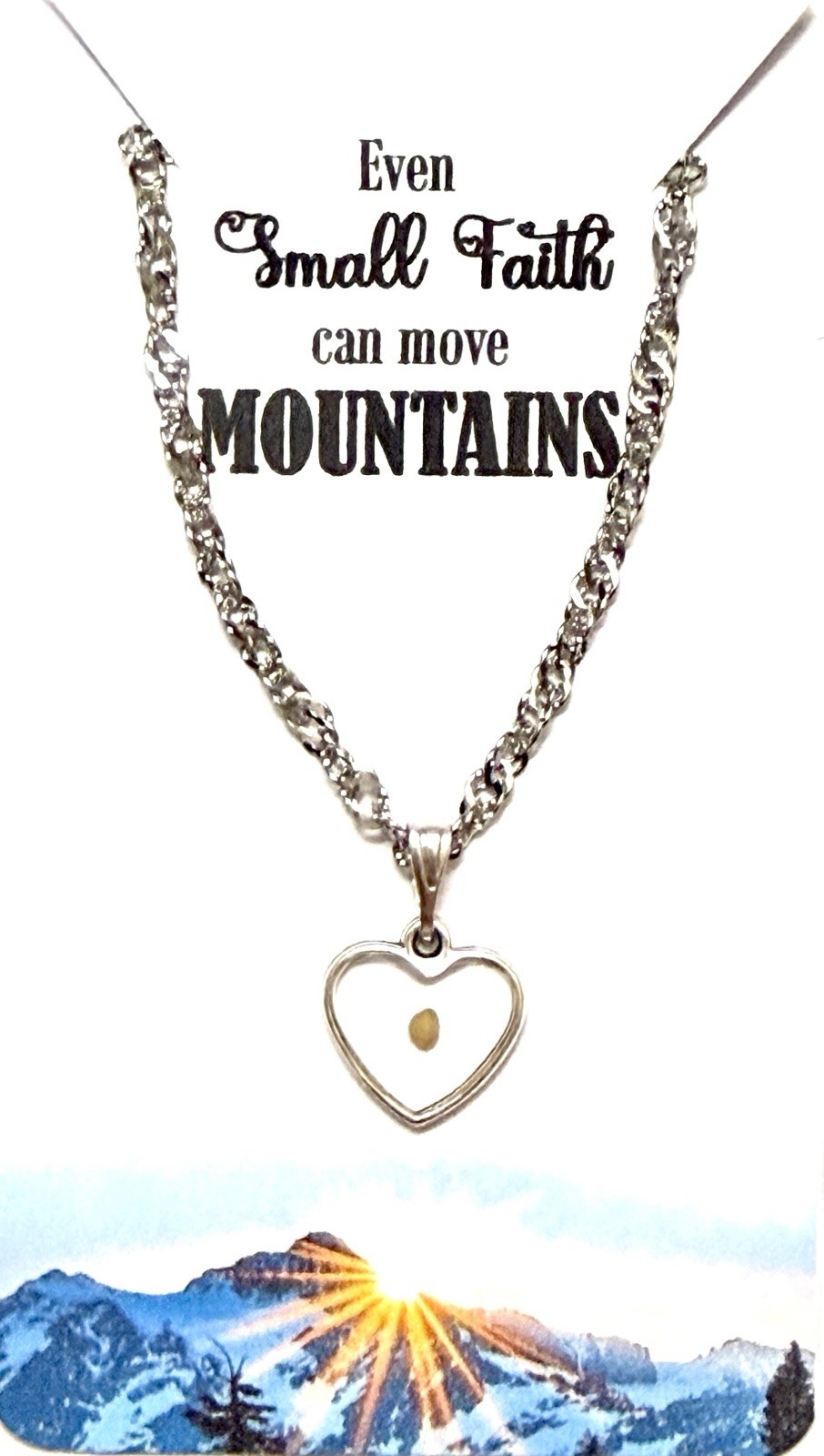 New Mustard Seed Heart Pendant On 18”+2” Stainless Steel Twist Chain Necklace!