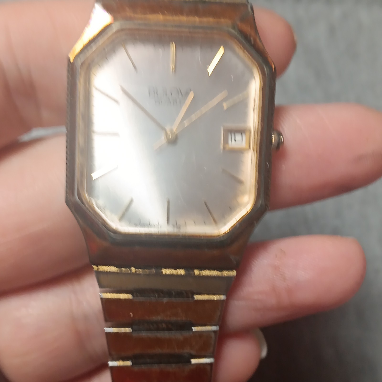 Seiko Men’s Quartz Octagon Gold Tone Dress Watch Silver Dial Date Bracelet