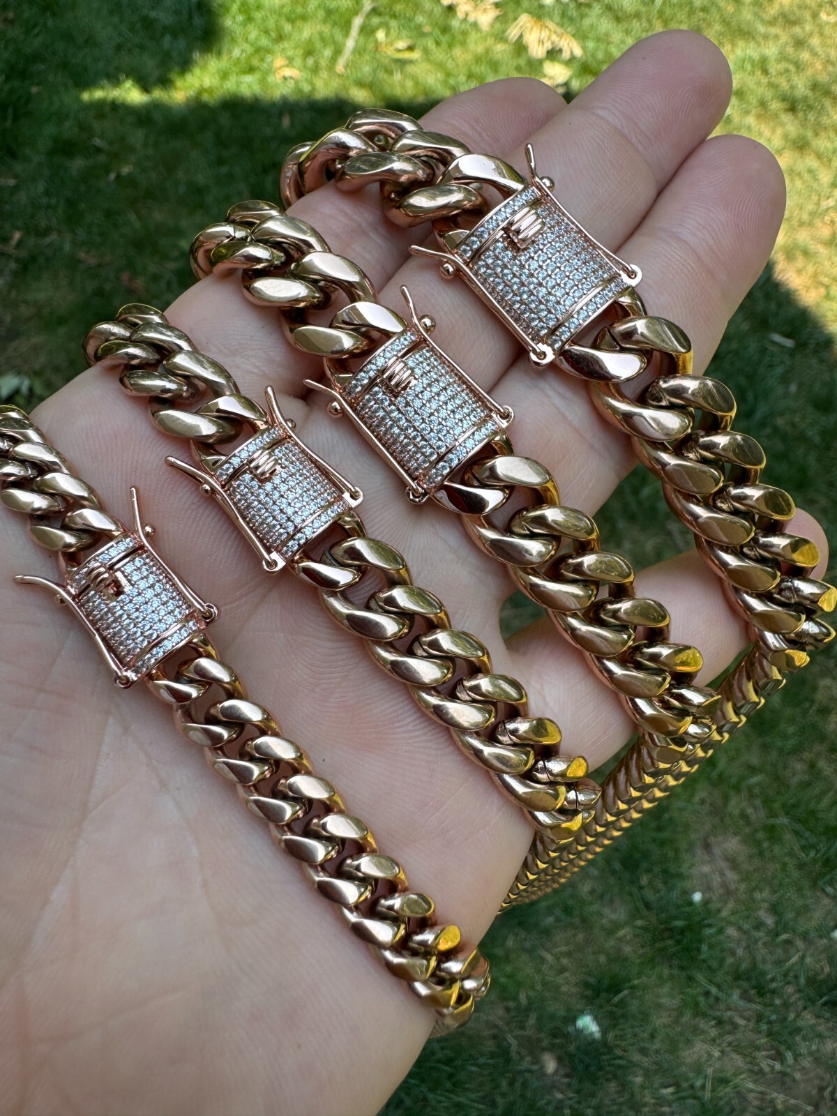 Miami Cuban Link Chain W. 1ct CZ Iced Clasp 14k Rose Gold Plated Stainless Steel