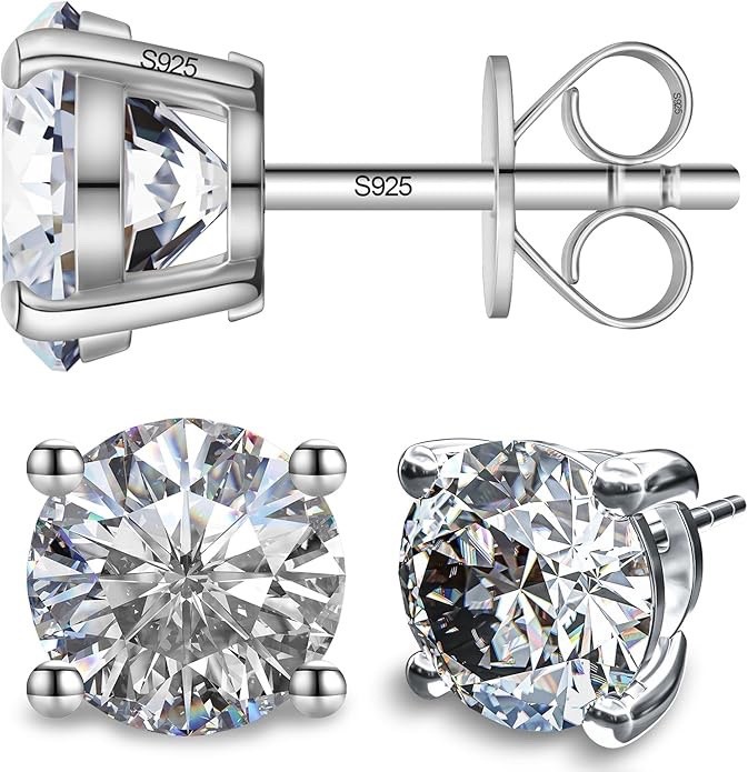 Moissanite Stud Earrings 925 Silver 18K White Gold Plated Round Cut 2.4cctw