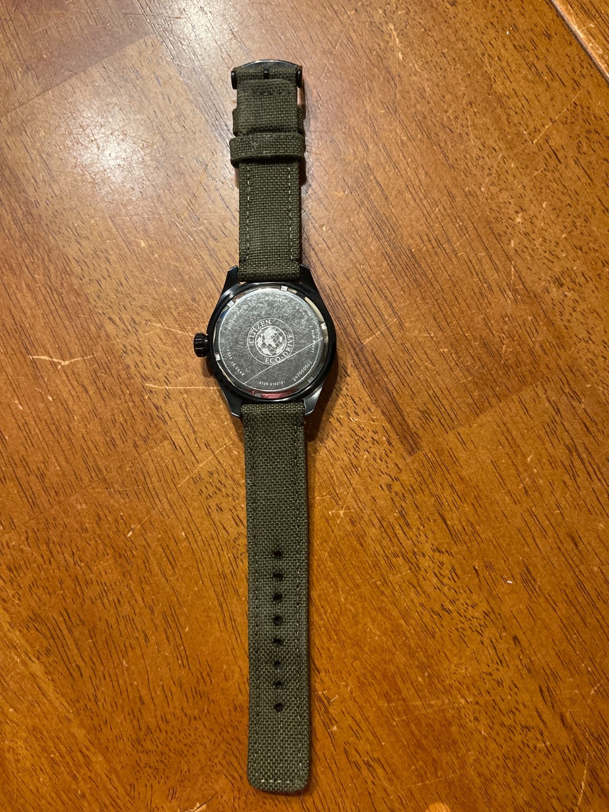 Citizens Watch black face with green nylon band eco drive no battery required