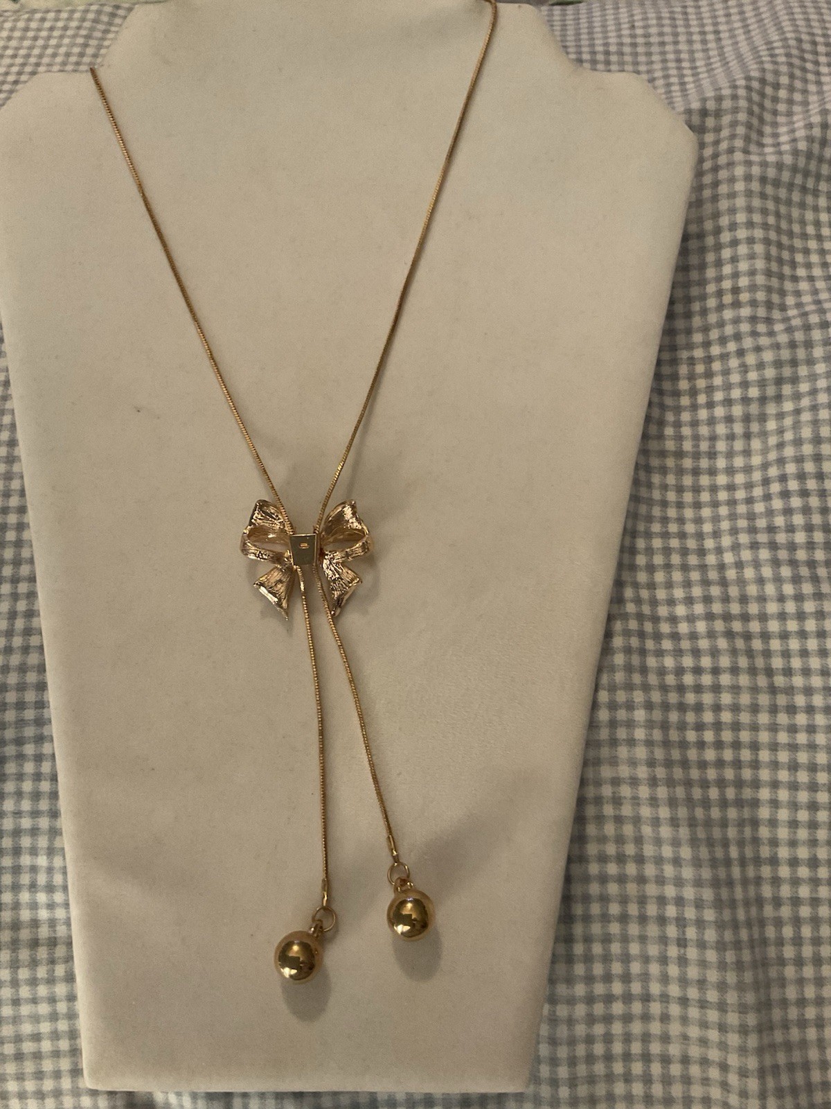 Unique Gold With Crystal Sliding Bow Long Necklace 16- 30 Inches New
