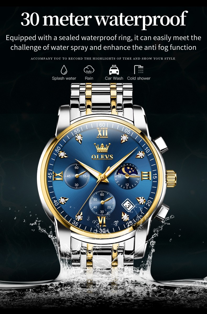 OLEVS 2858 Business Wrist Casual Quartz Luminous Mens Sports Waterproof Watches