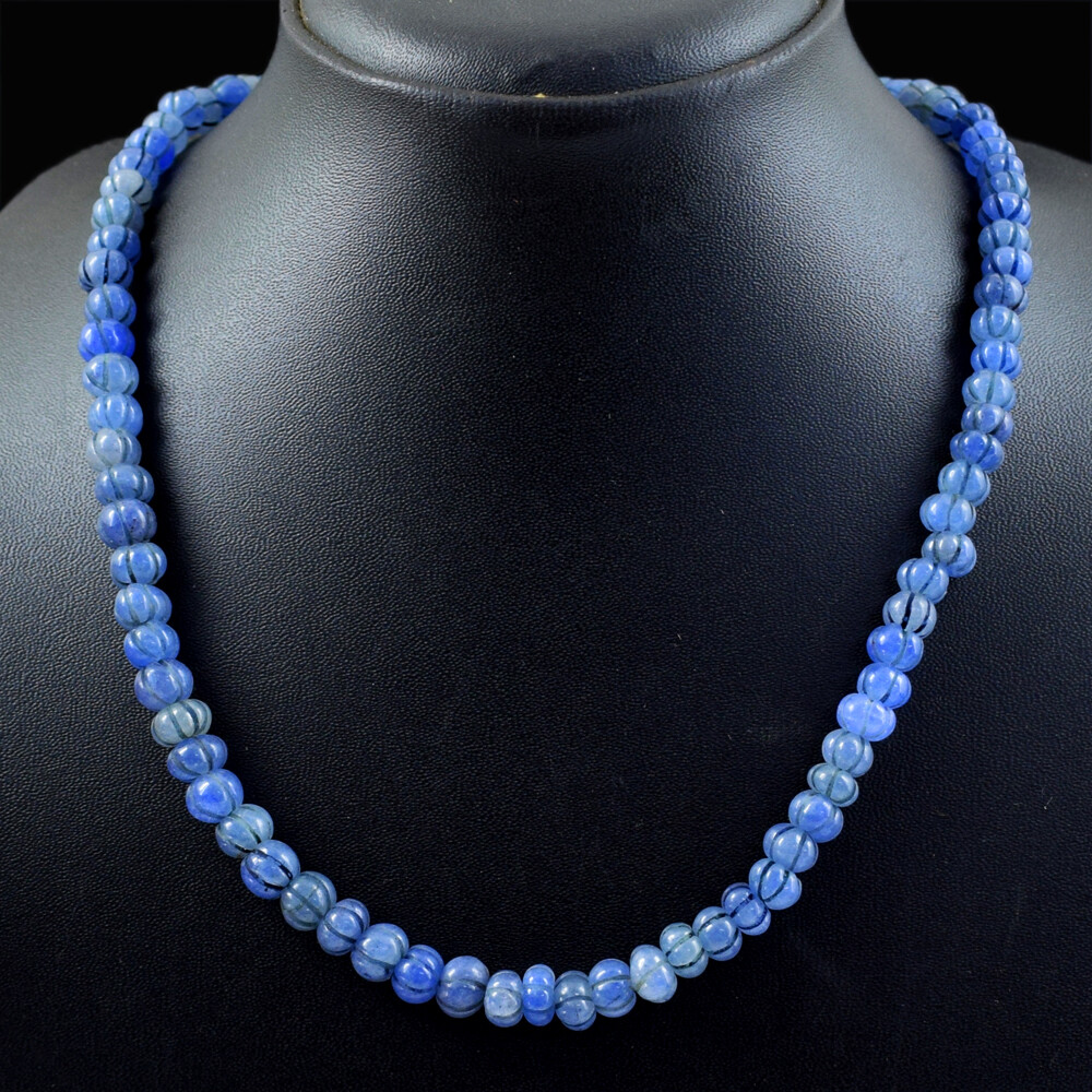 211.00 Cts Earth Mined Blue Sapphire Flower Carved Beads Necklace NK 21E100