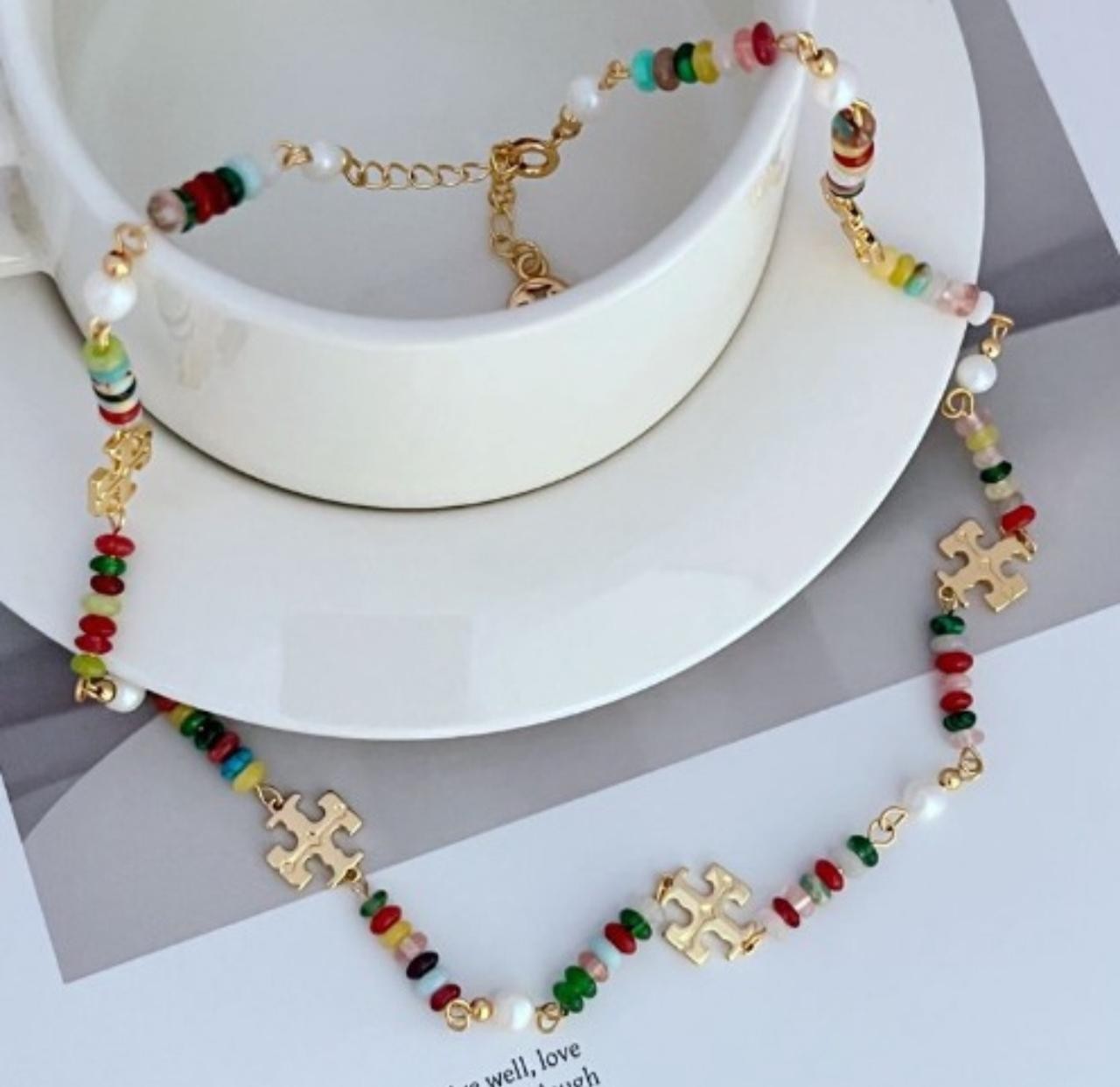 New Tory Kira Colorful Beaded Necklace with Gold Accents Size:51cm