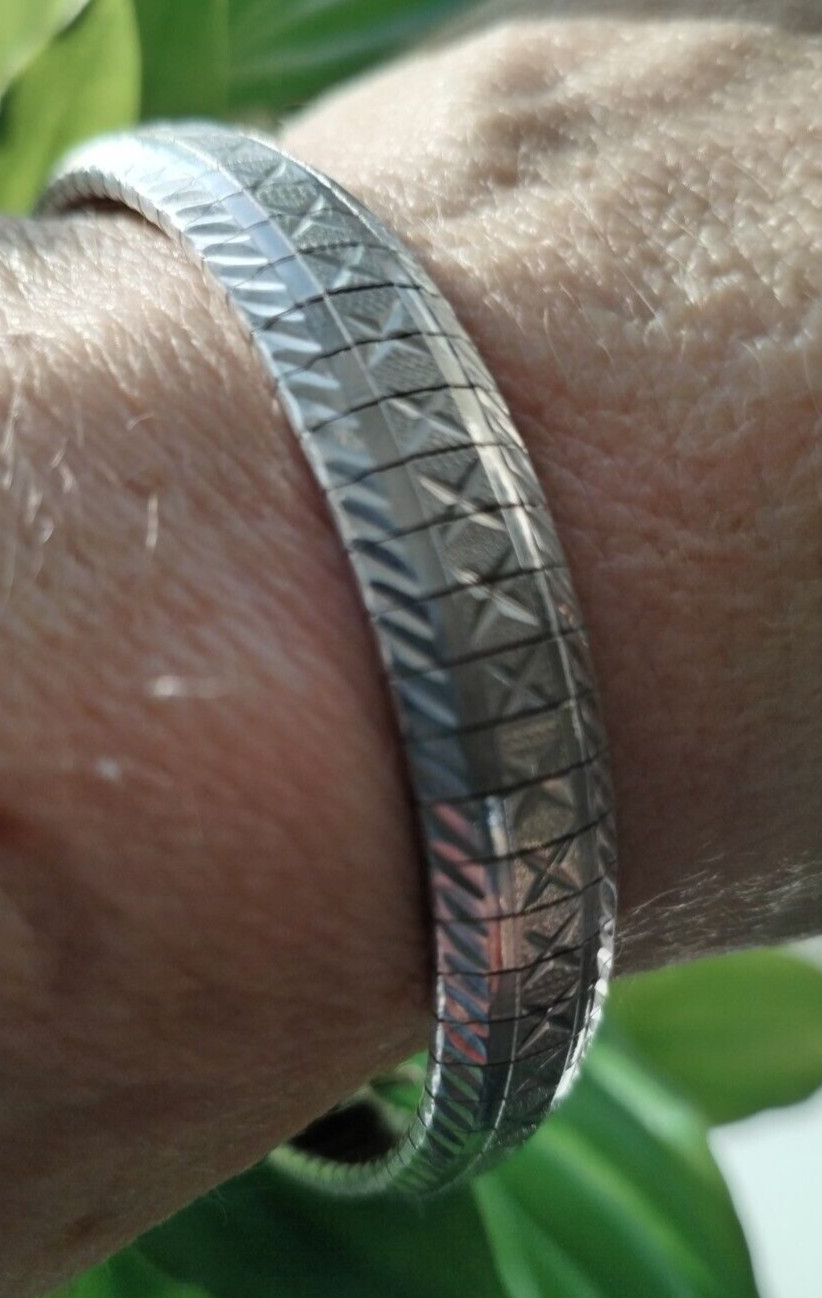 QVC Milor Italy 925 Silver Omega Style Flexible Bracelet / Tongue & Grove Catch