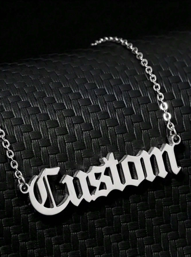 Custom Old English Font Name Necklace Link Chain Lobster Clasp Rose Gold Silver