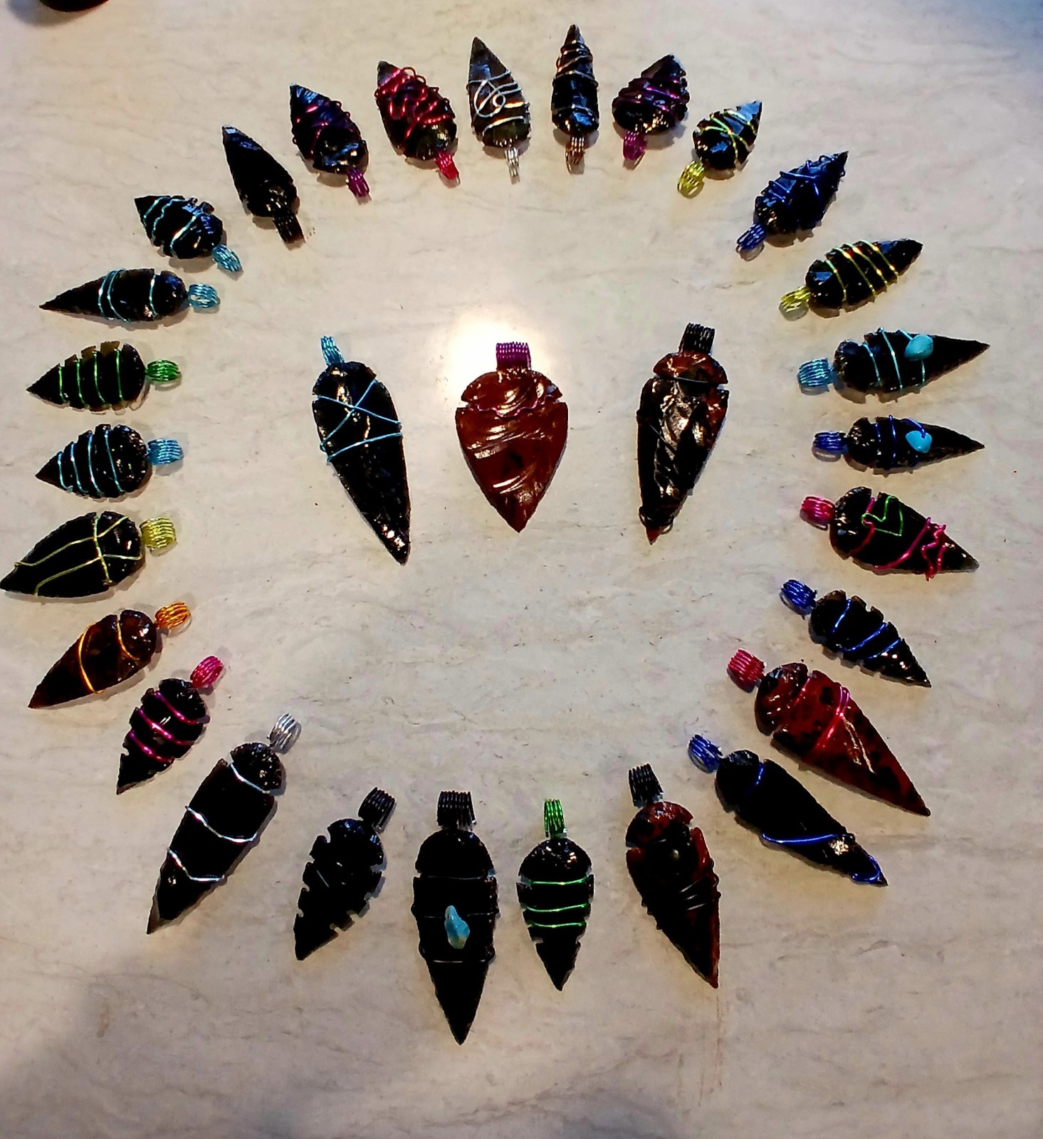 Wholesale 25pc obsidian wirewrapped arrowheads with necklace for resell