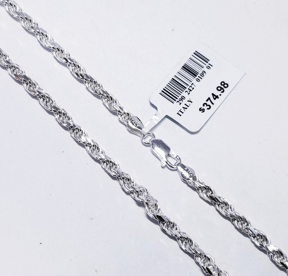 JCPenney Made in Italy Sterling Silver 3.75mm Solid Rope Chain 24″ Necklace