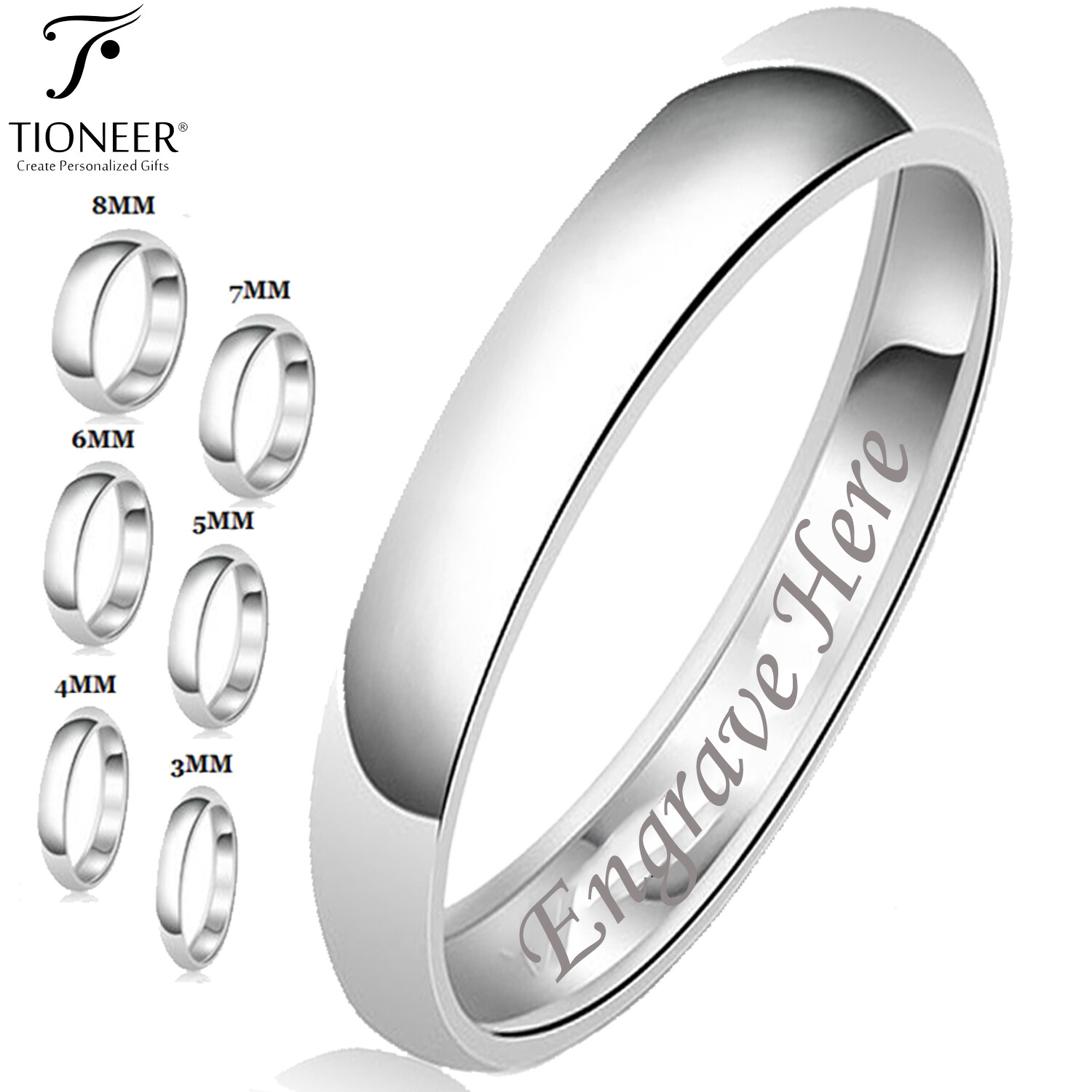 Sterling Silver 925 Wedding Band Promise Ring Plain Comfort FREE ENGRAVE 2mm-8mm