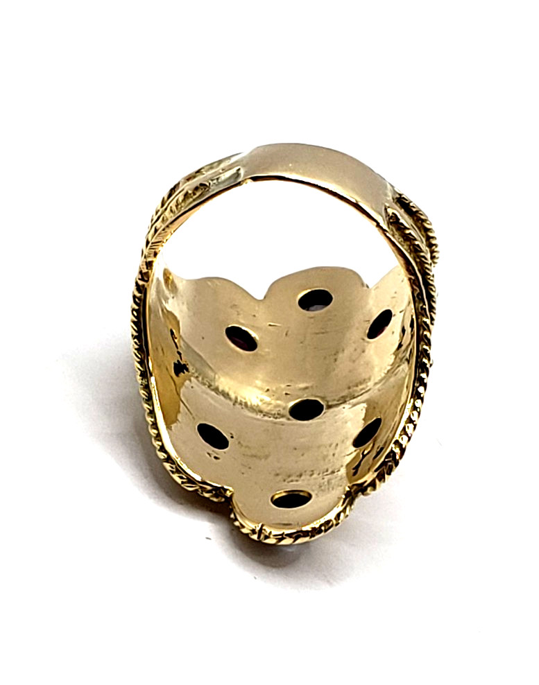 18K Yellow Gold Etruscan Byzantine Ruby & Sapphire Ring