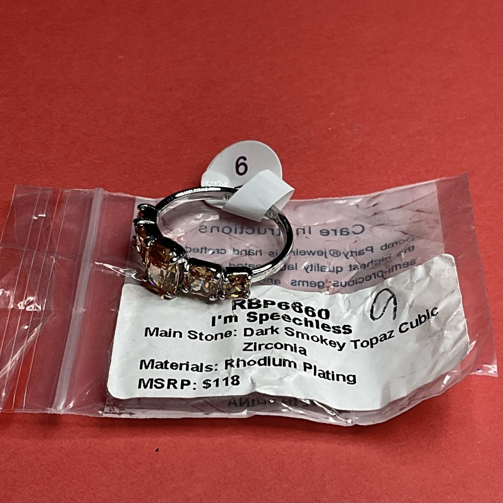Bomb Party RBP6660 “I’m Speechless” Cubic Zirconia on Rhodium Size 9 Ring NWT