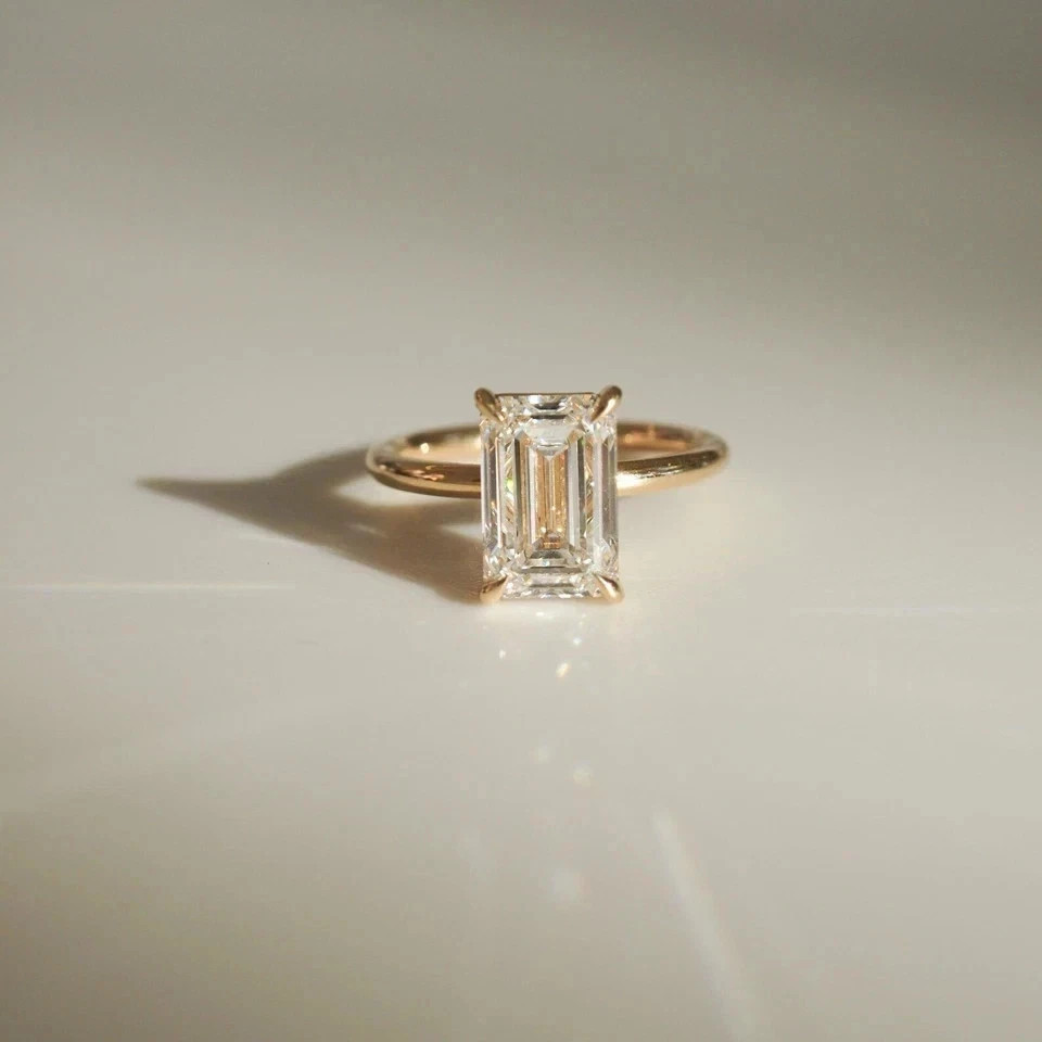 2Ct Emerald-Cut Moissanite Solitaire Women’s Engagement Ring 14KYellow Gold FN
