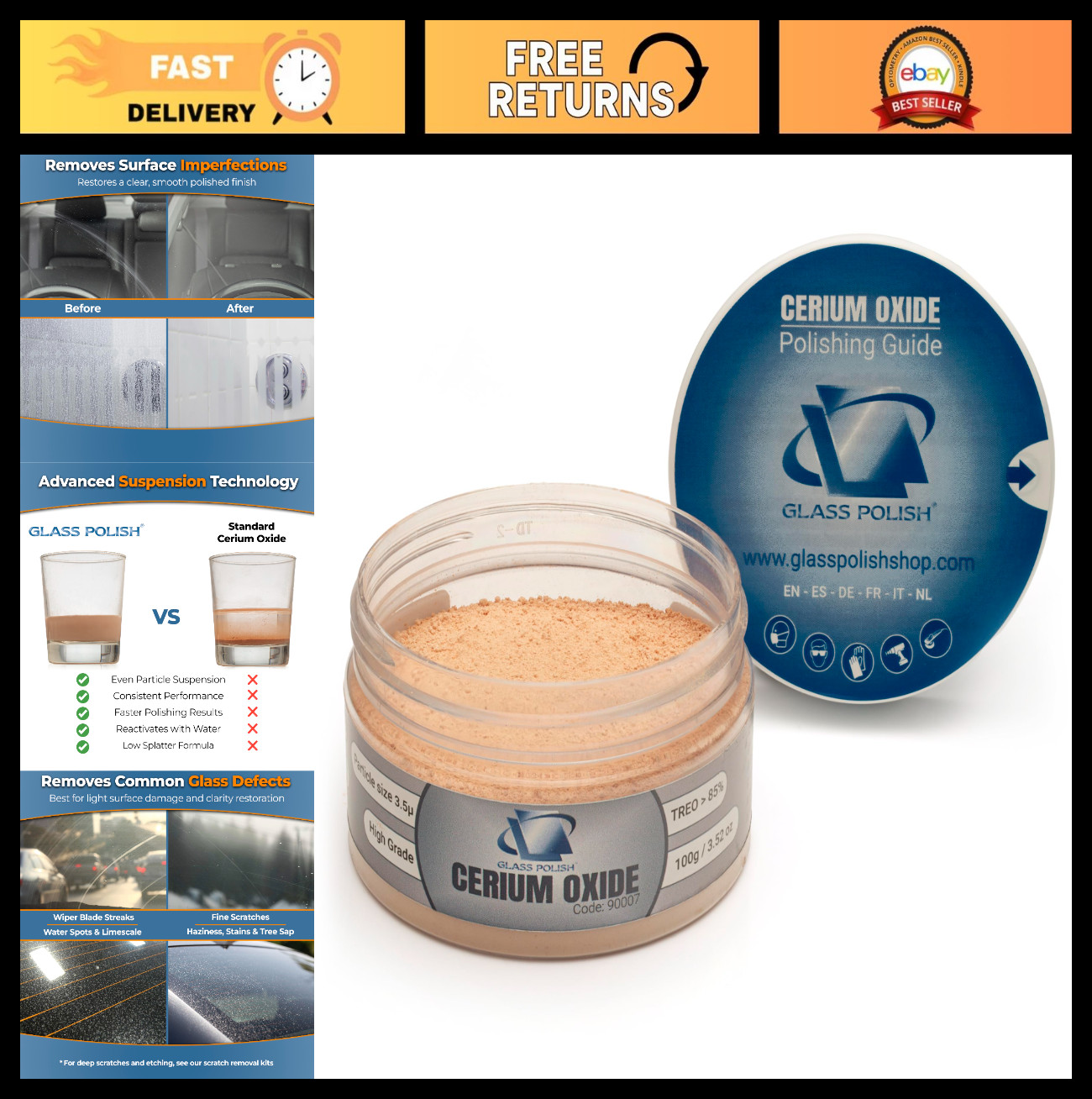 High-Grade Cerium Oxide Glass Polishing Powder 3.52oz – Scratch Removal & Restor