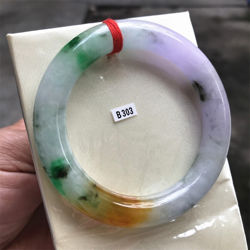 55.5MM Myanmar Natural Green Yellow Lavender Jadeite Jade Bracelet Jade Bracelet