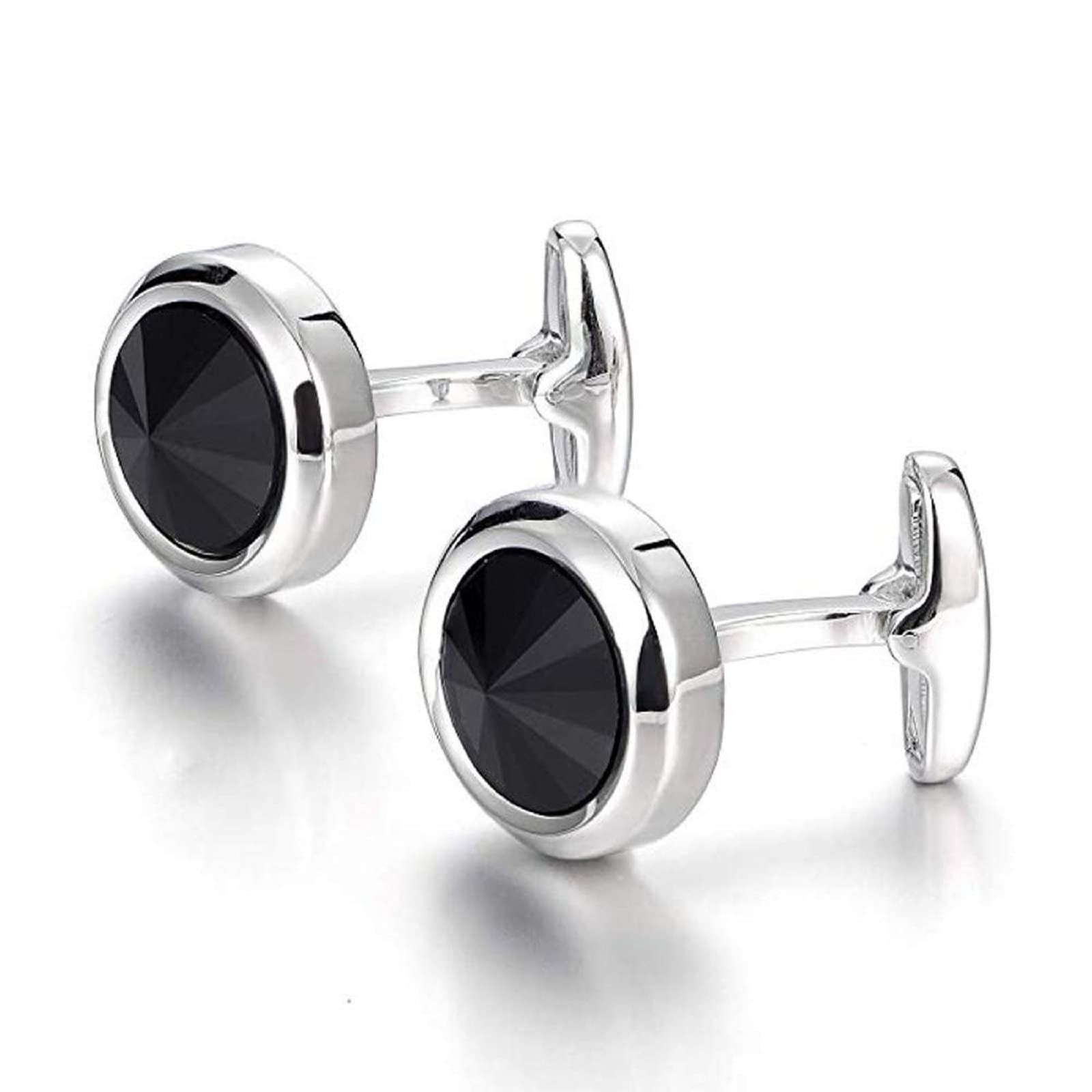 Mens Cufflinks Navy Blue Crystal Circular Shiny Style With Gift Box