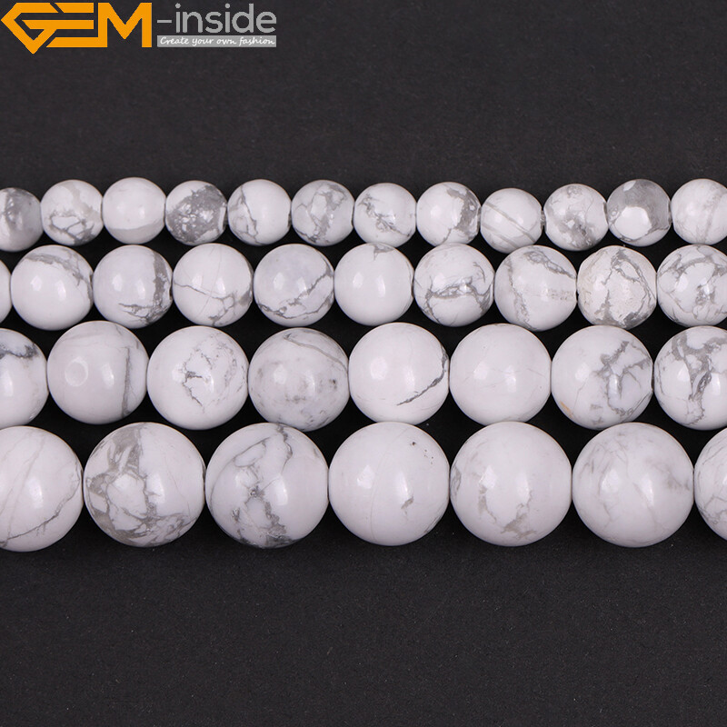 Natural White Howlite Stone Round Beads For Jewelry Making 15″ 2mm Big Hole 10mm