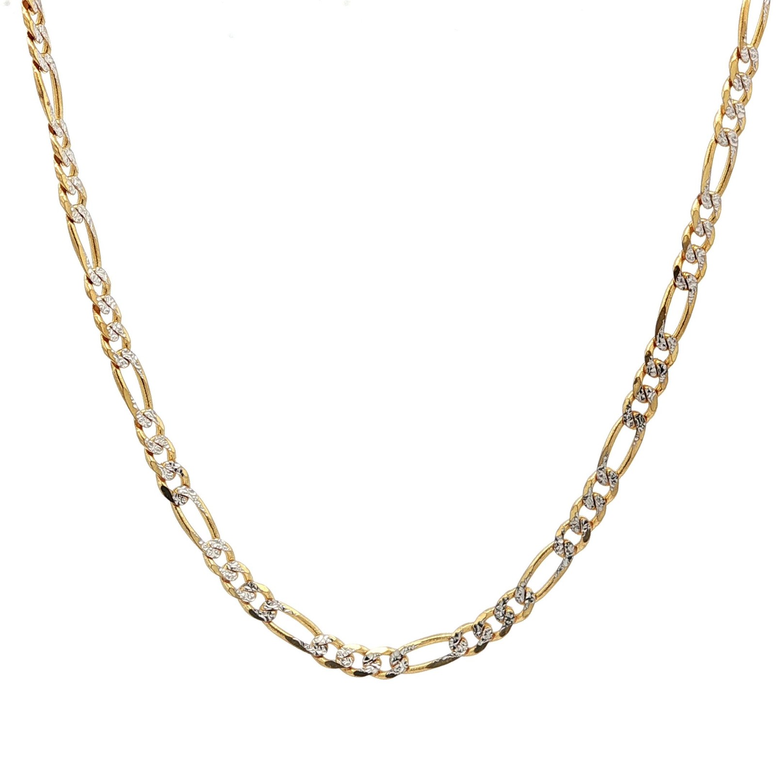 Unisex Italian 14k Two-Tone Gold 2.9mm 16″ Diamond Cut Figaro Link Necklace