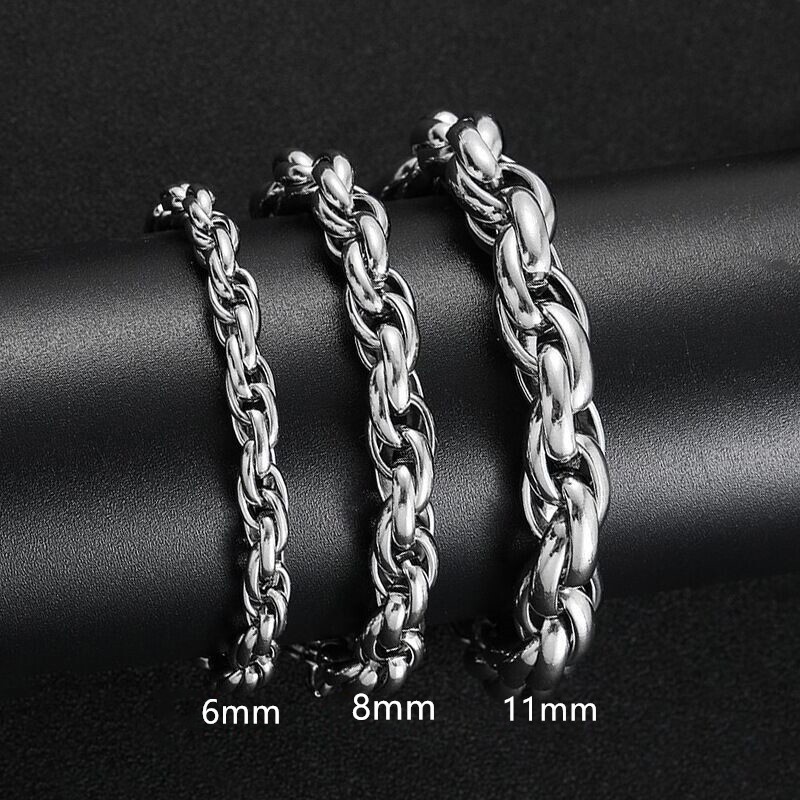 7/10mm Man Woman Stainless Steel Braided Rope Chain Bracelet Bangle Cuff