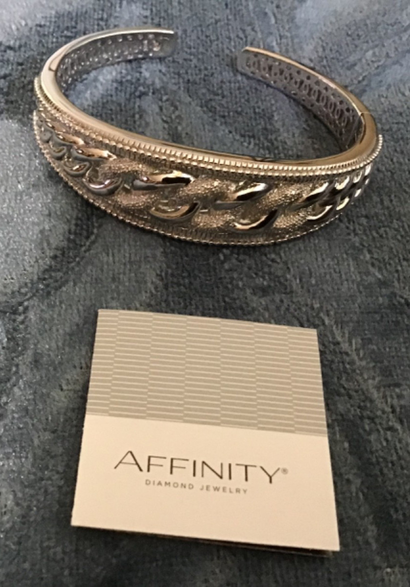 Affinity Wide Sterling Silver Diamond Cuff Bangle Tennis Weave Bracelet