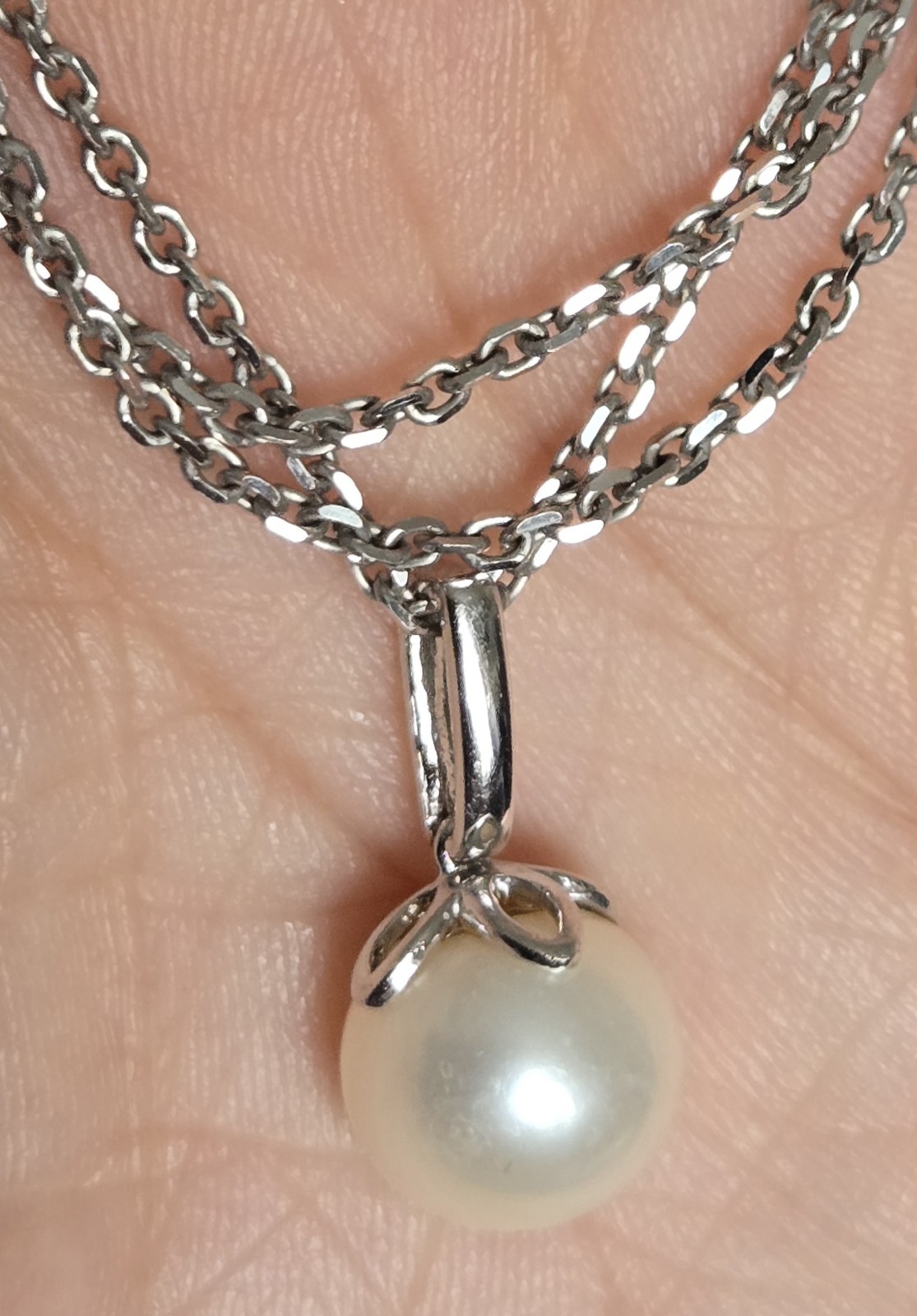 EFFY BH 14k White Gold Akoya Pearl Pendant With 925 Silver 16″ Necklace
