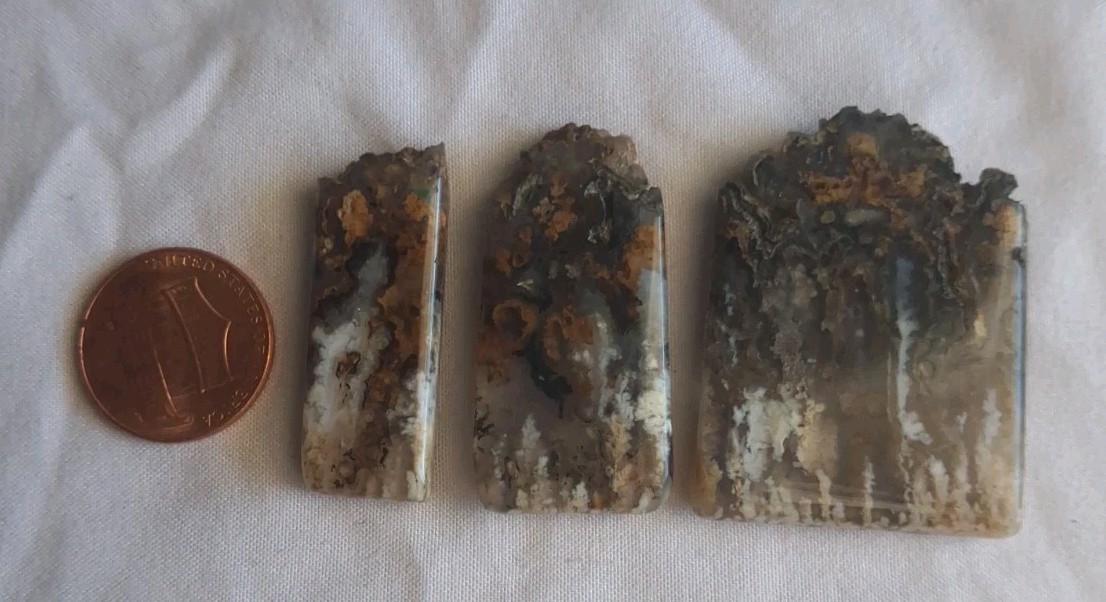 Handmade Plume Agate Cabochon Lot 3 Pc Live Edge Scenic Moss Stone Wire Wrap